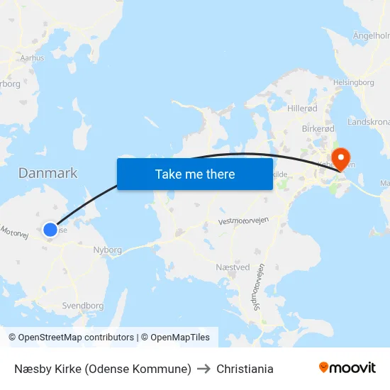 Næsby Kirke (Odense Kommune) to Christiania map