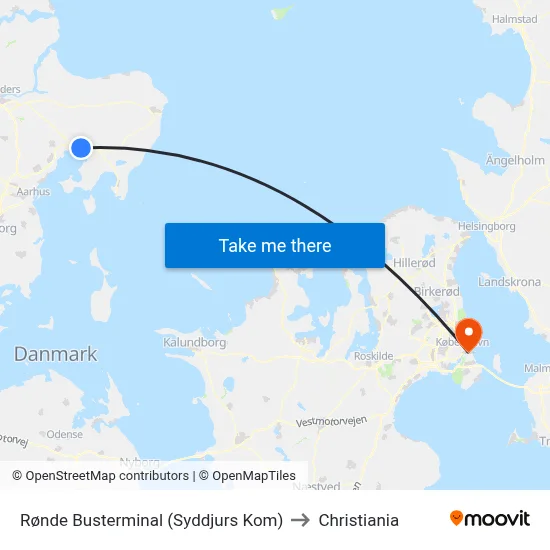 Rønde Busterminal (Syddjurs Kom) to Christiania map