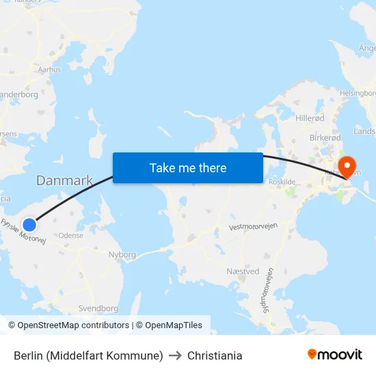 Berlin (Middelfart Kommune) to Christiania map