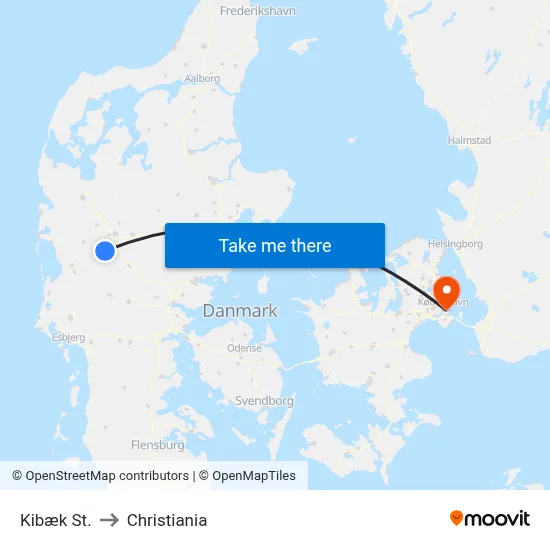 Kibæk St. to Christiania map