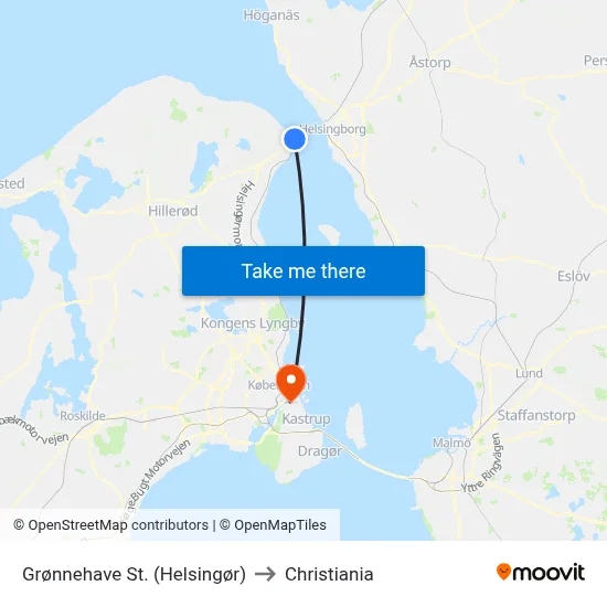 Grønnehave St. (Helsingør) to Christiania map