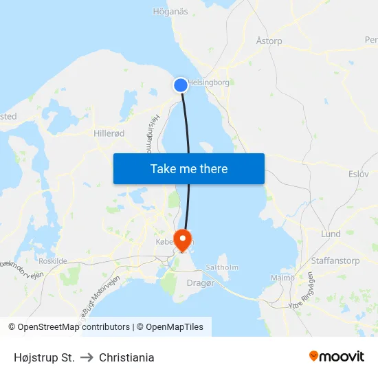 Højstrup St. to Christiania map