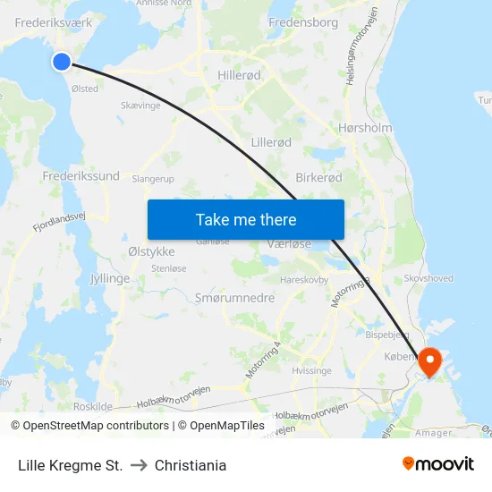 Lille Kregme St. to Christiania map