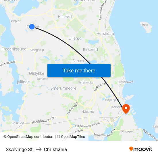 Skævinge St. to Christiania map