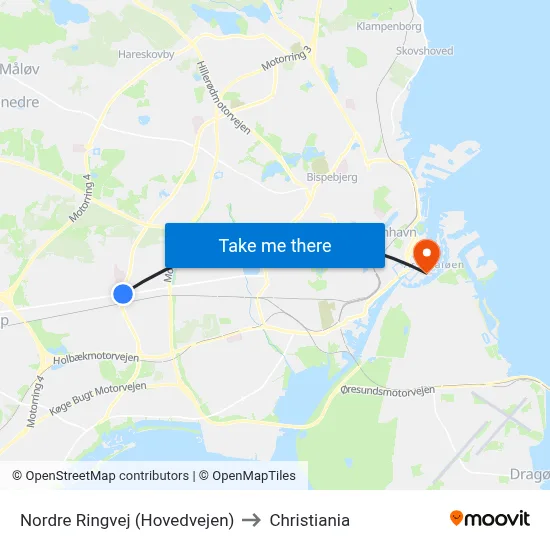 Nordre Ringvej (Hovedvejen) to Christiania map