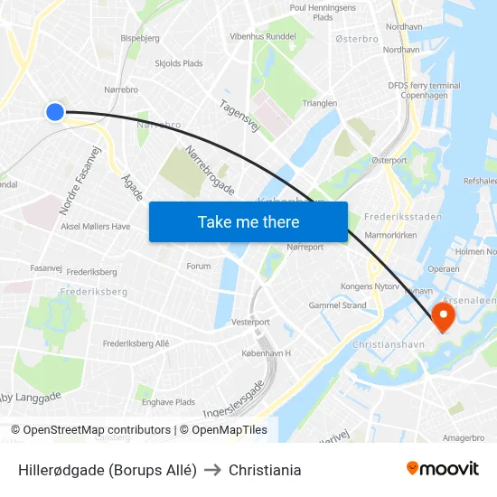 Hillerødgade (Borups Allé) to Christiania map