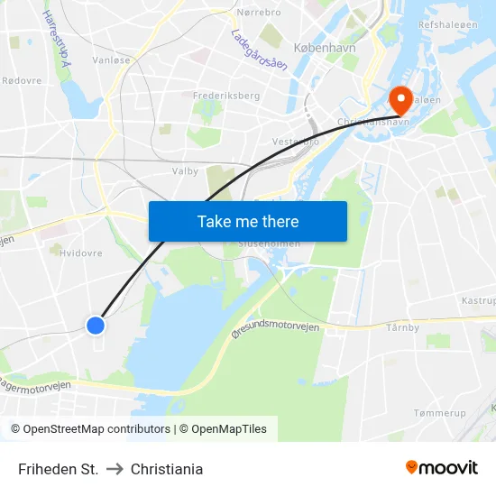 Friheden St. to Christiania map