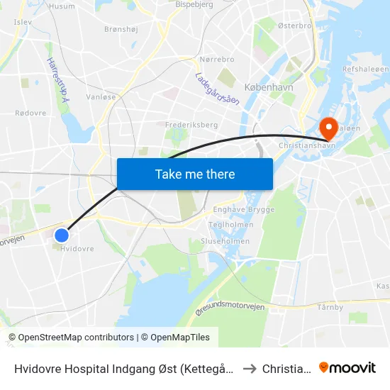 Hvidovre Hospital Indgang Øst (Kettegård Allé) to Christiania map