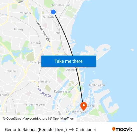 Gentofte Rådhus (Bernstorffsvej) to Christiania map