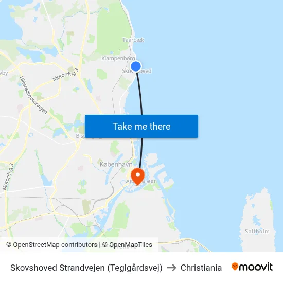 Skovshoved Strandvejen (Teglgårdsvej) to Christiania map