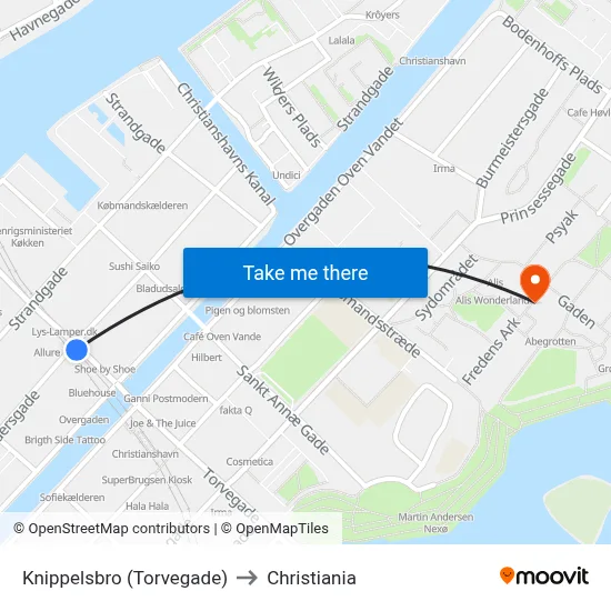 Knippelsbro (Torvegade) to Christiania map