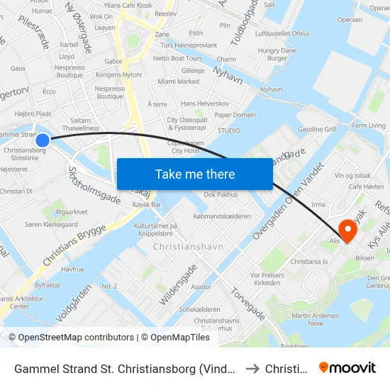 Gammel Strand St. Christiansborg (Vindebrogade) to Christiania map