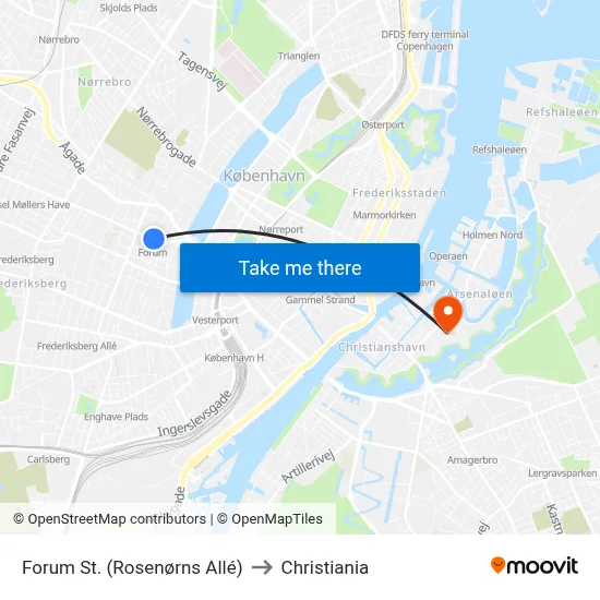 Forum St. (Rosenørns Allé) to Christiania map