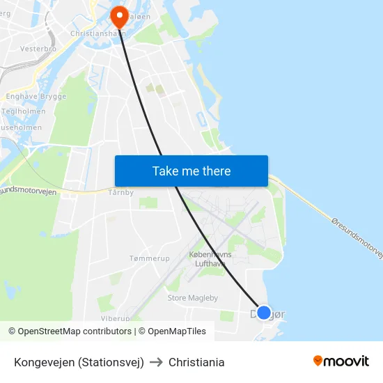 Kongevejen (Stationsvej) to Christiania map