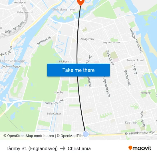 Tårnby St. (Englandsvej) to Christiania map