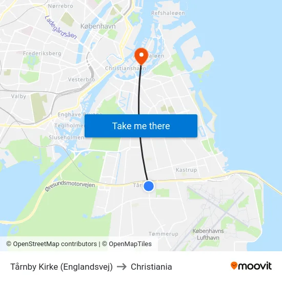 Tårnby Kirke (Englandsvej) to Christiania map