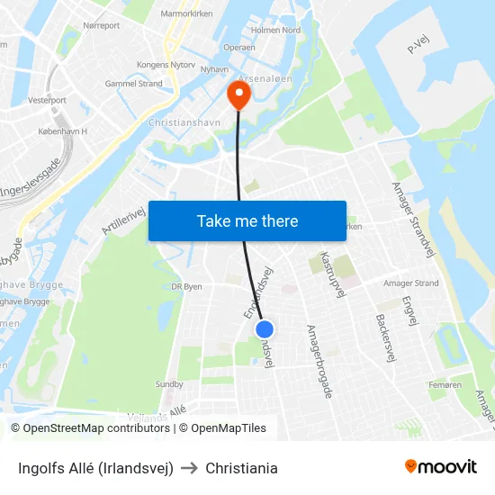 Ingolfs Allé (Irlandsvej) to Christiania map