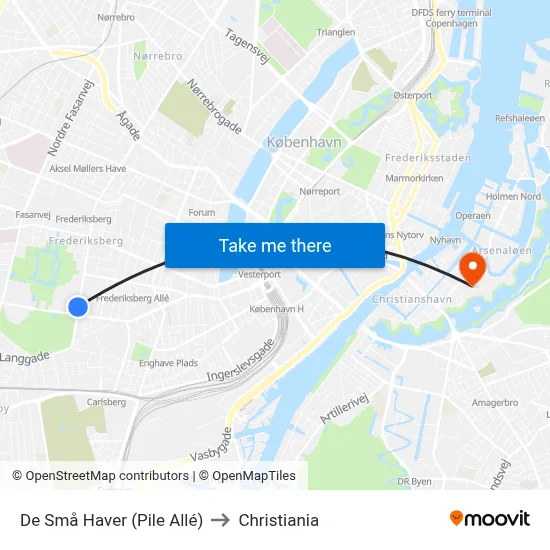 De Små Haver (Pile Allé) to Christiania map