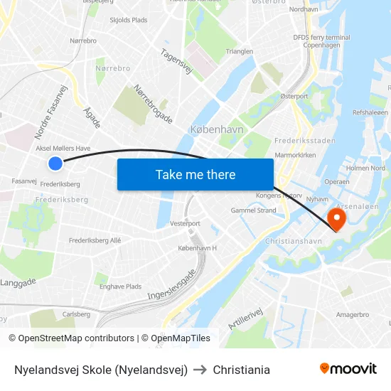 Nyelandsvej Skole (Nyelandsvej) to Christiania map