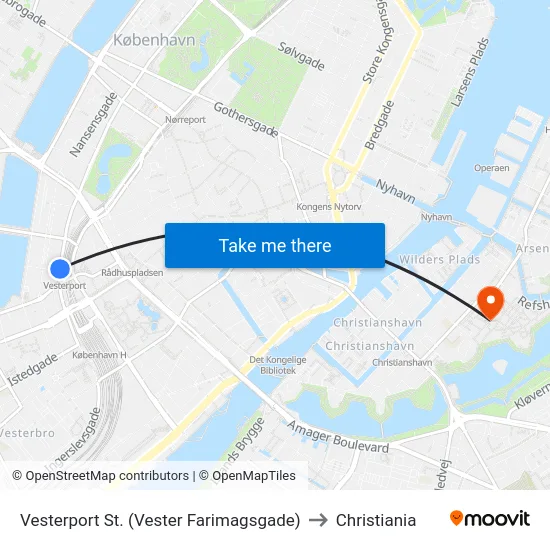 Vesterport St. (Vester Farimagsgade) to Christiania map