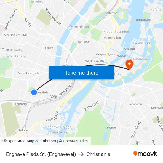 Enghave Plads St. (Enghavevej) to Christiania map