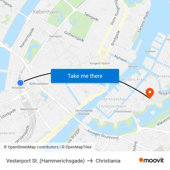 Vesterport St. (Hammerichsgade) to Christiania map