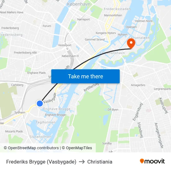 Frederiks Brygge (Vasbygade) to Christiania map