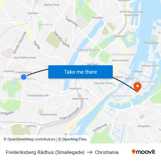 Frederiksberg Rådhus (Smallegade) to Christiania map