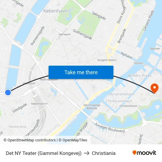 Det NY Teater (Gammel Kongevej) to Christiania map
