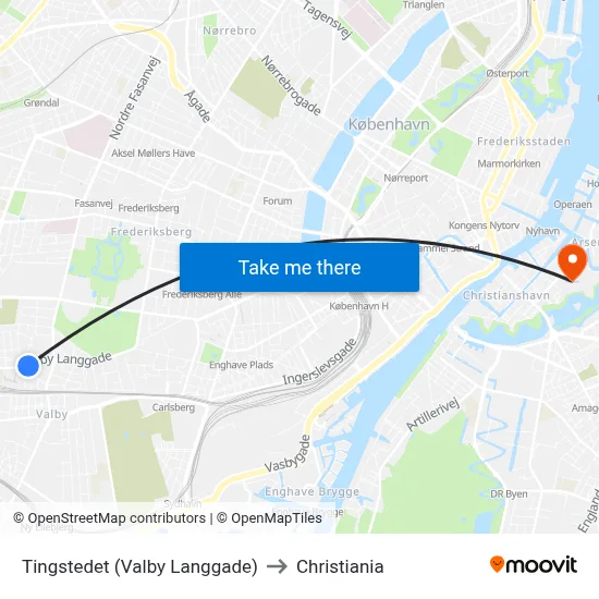 Tingstedet (Valby Langgade) to Christiania map