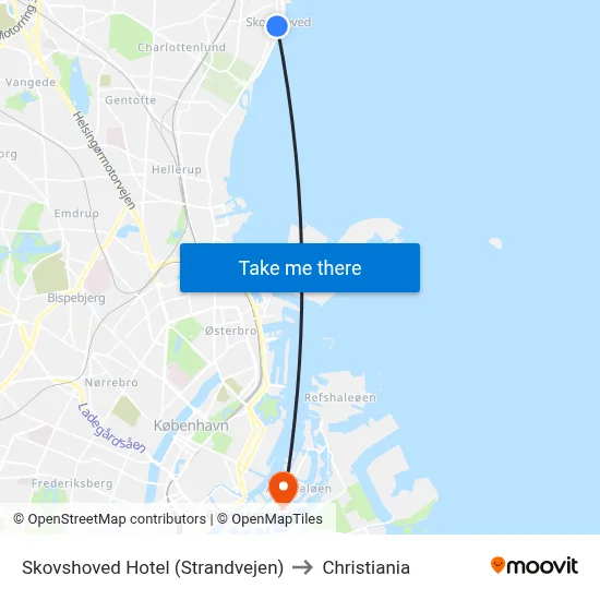 Skovshoved Hotel (Strandvejen) to Christiania map