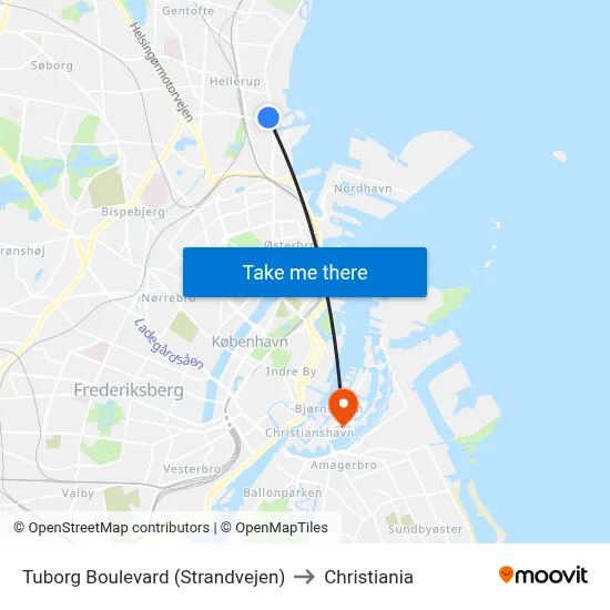 Tuborg Boulevard (Strandvejen) to Christiania map