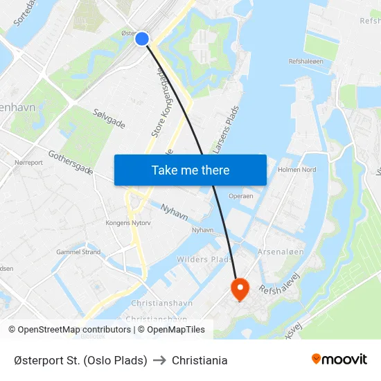 Østerport St. (Oslo Plads) to Christiania map