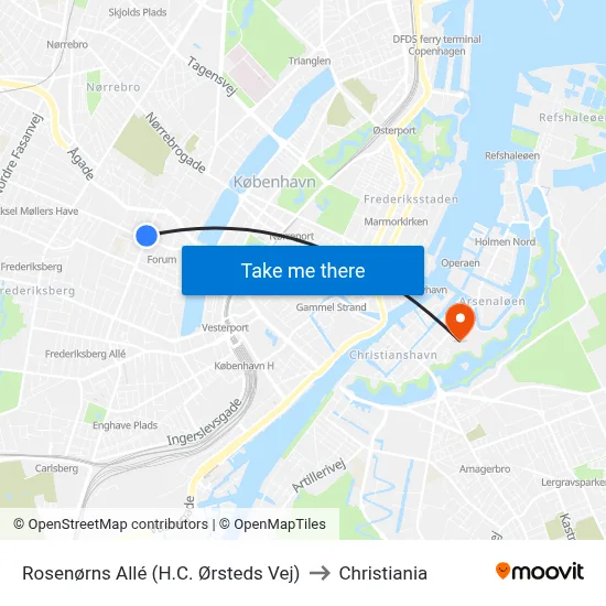 Rosenørns Allé (H.C. Ørsteds Vej) to Christiania map