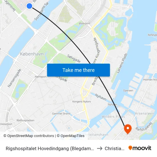 Rigshospitalet Hovedindgang (Blegdamsvej) to Christiania map