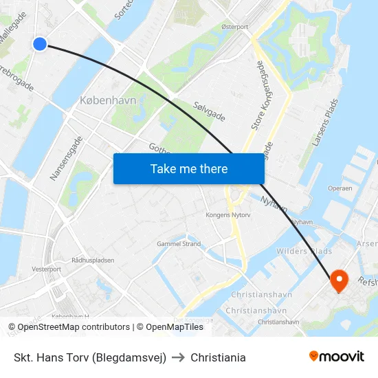 Skt. Hans Torv (Blegdamsvej) to Christiania map