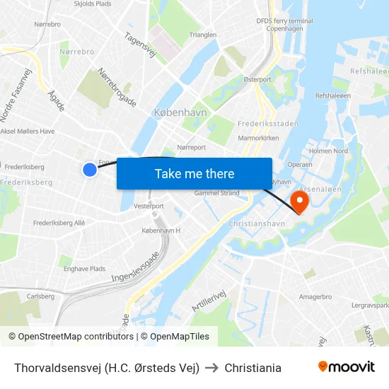 Thorvaldsensvej (H.C. Ørsteds Vej) to Christiania map