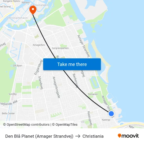 Den Blå Planet (Amager Strandvej) to Christiania map
