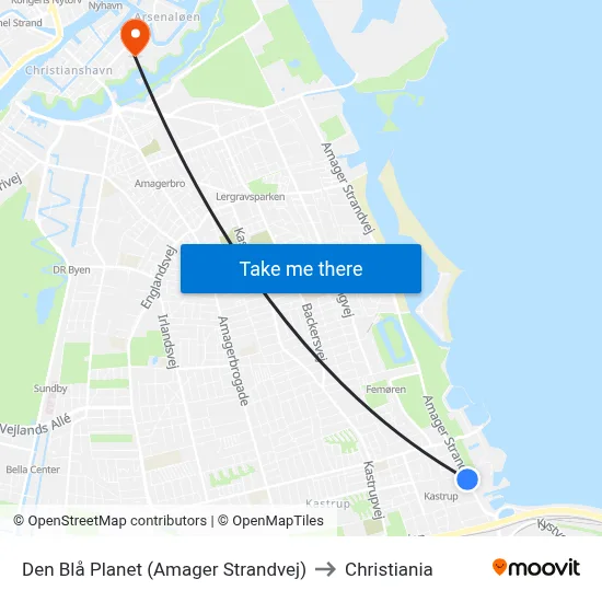 Den Blå Planet (Amager Strandvej) to Christiania map
