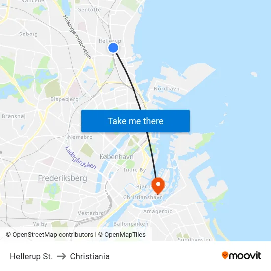 Hellerup St. to Christiania map