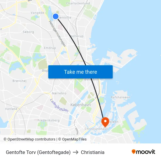 Gentofte Torv (Gentoftegade) to Christiania map