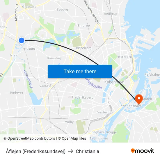 Åfløjen (Frederikssundsvej) to Christiania map