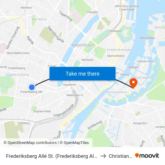 Frederiksberg Allé St. (Frederiksberg Allé) to Christiania map