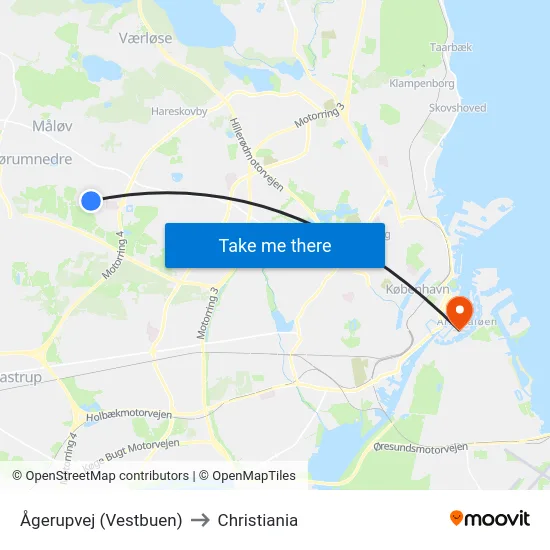 Ågerupvej (Vestbuen) to Christiania map