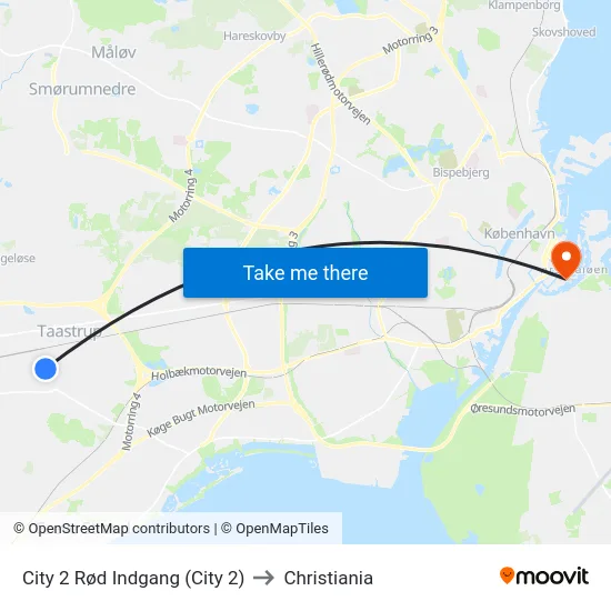 City 2 Rød Indgang (City 2) to Christiania map