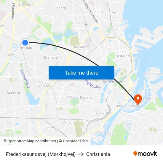 Frederikssundsvej (Mørkhøjvej) to Christiania map
