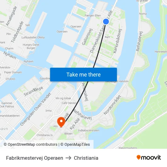 Fabrikmestervej Operaen to Christiania map