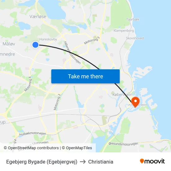 Egebjerg Bygade (Egebjergvej) to Christiania map