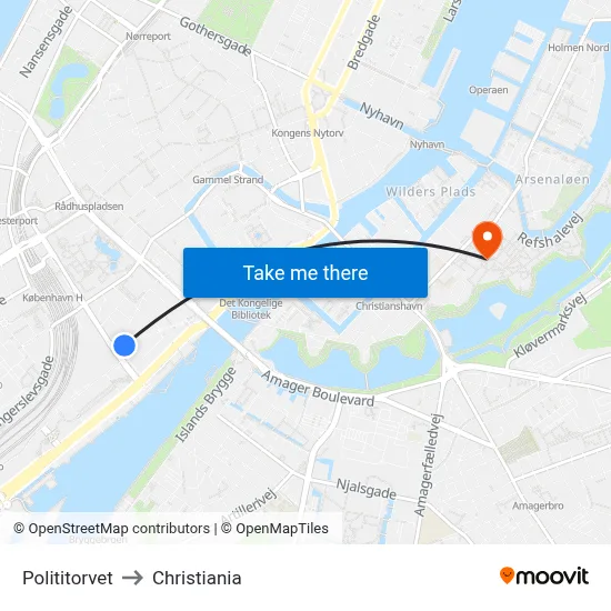 Polititorvet to Christiania map
