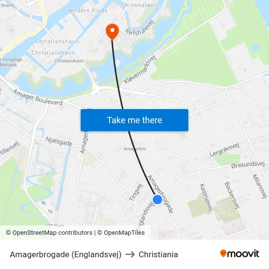 Amagerbrogade (Englandsvej) to Christiania map